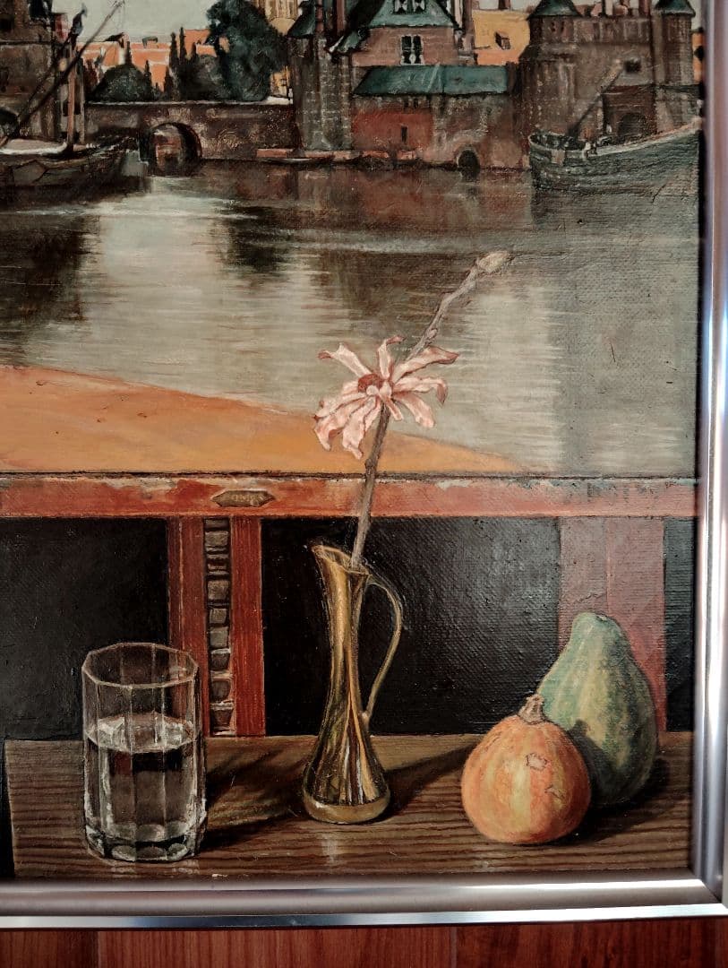 l*e様 １点物風景画 油彩画 花瓶と果物　手描き原画1点物
