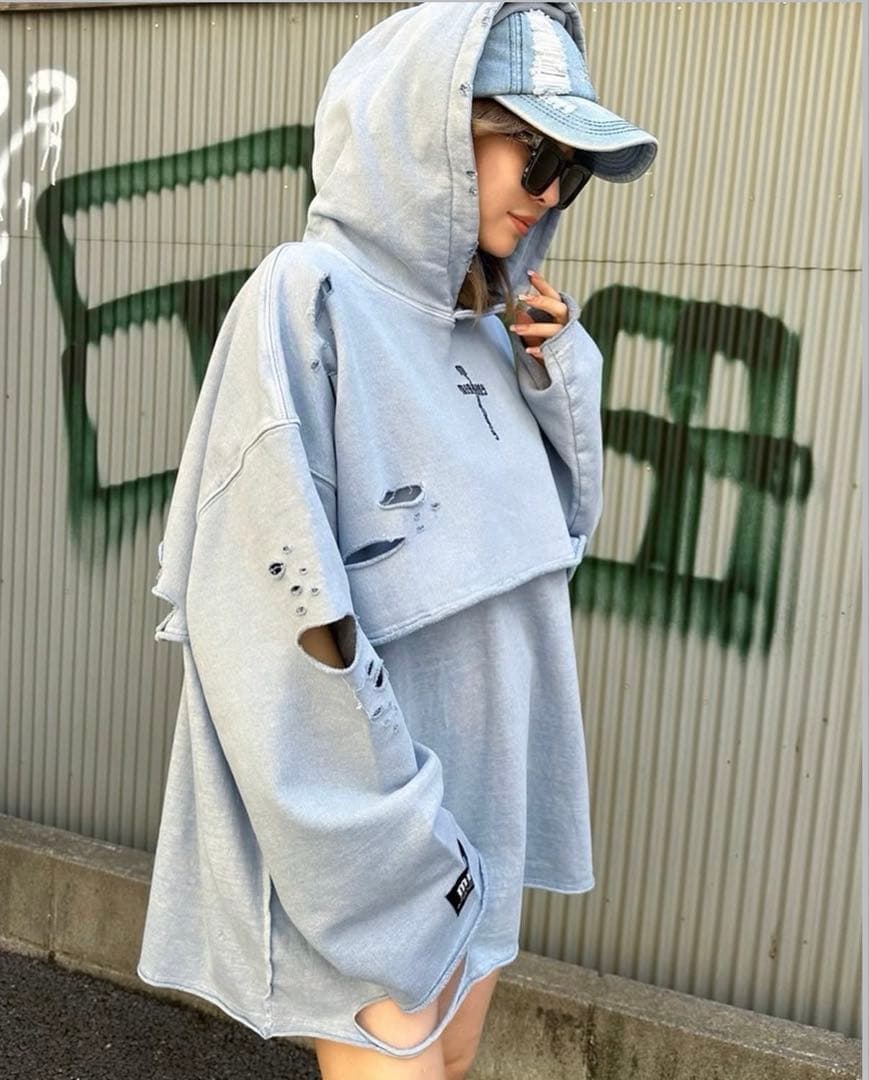 トップス MIRROR9 Damage layered hoodie
