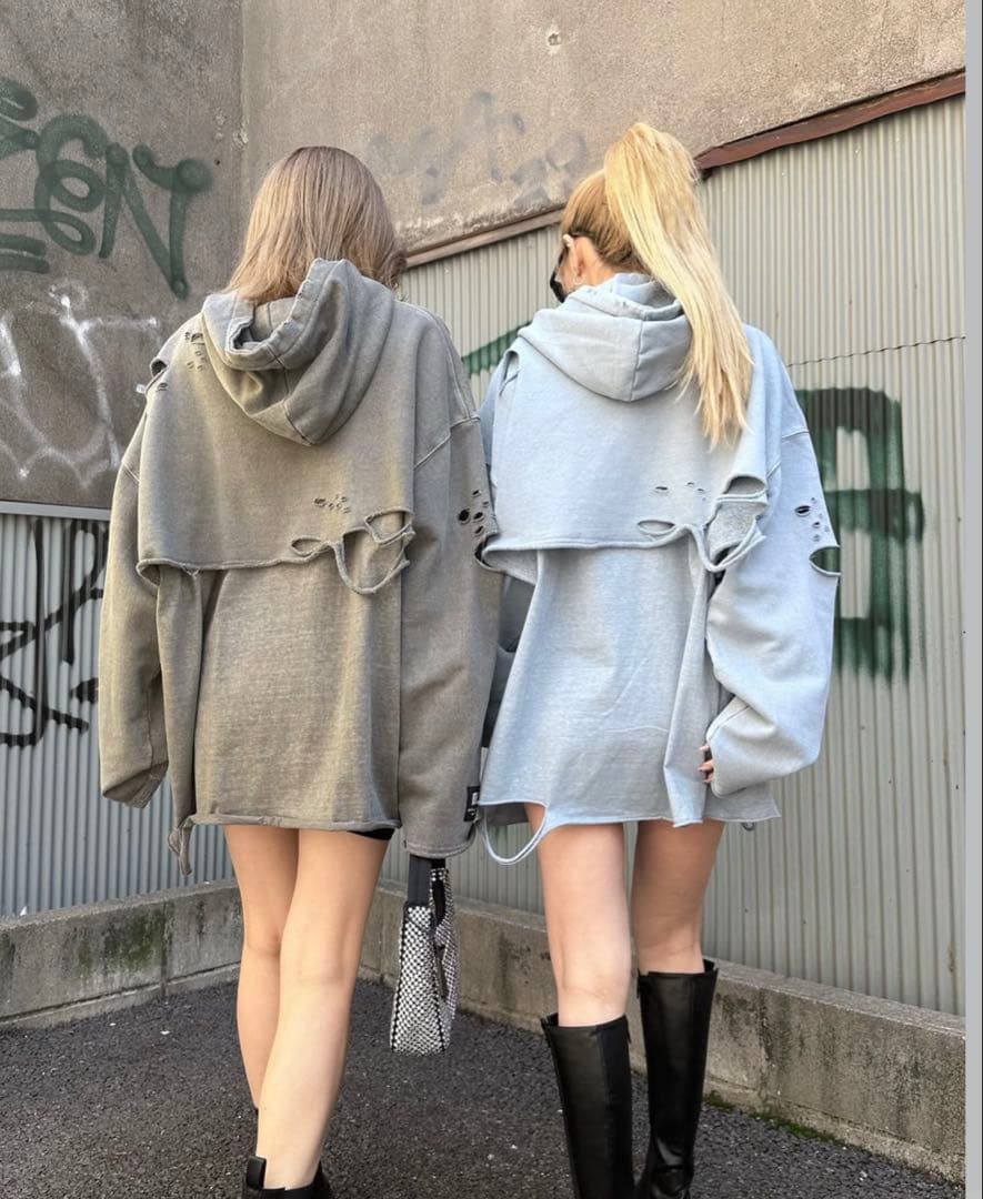 トップス MIRROR9 Damage layered hoodie