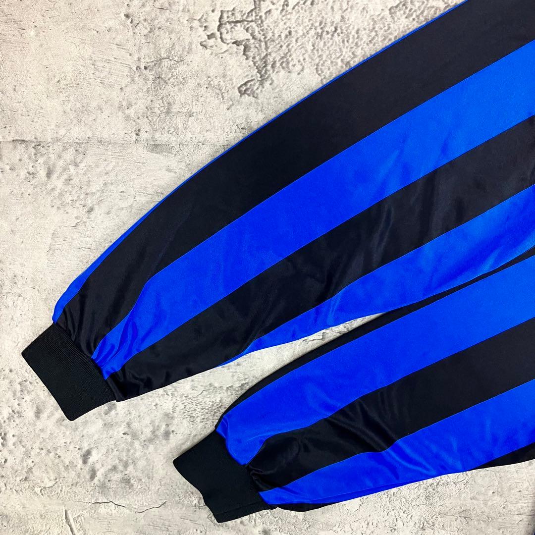 【未使用】90s Kappa 長袖サッカーシャツ #4 日本製 縦縞 青黒 XL