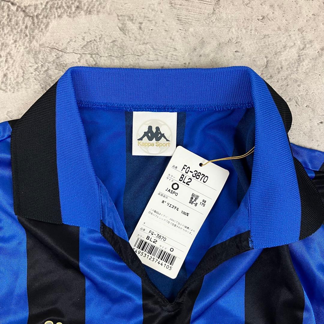 【未使用】90s Kappa 長袖サッカーシャツ #4 日本製 縦縞 青黒 XL