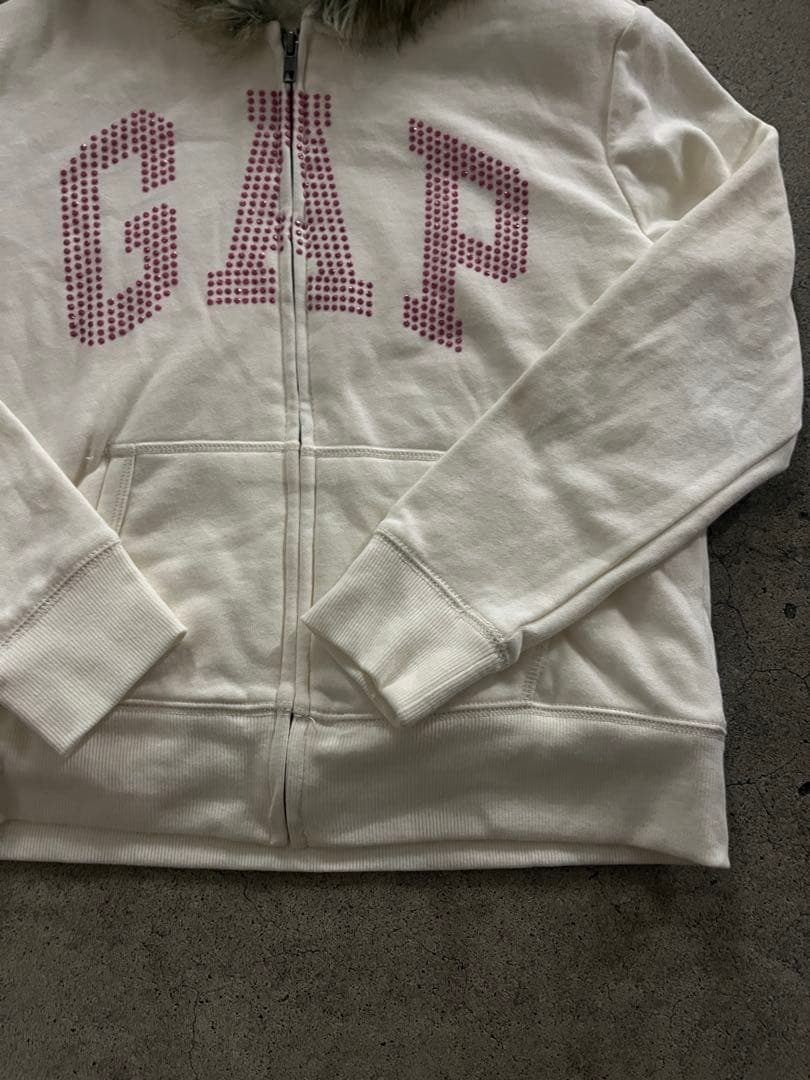 GAP ファー　ジップパーカー　ラインストン　 y2k 平成ギャル　短丈　白