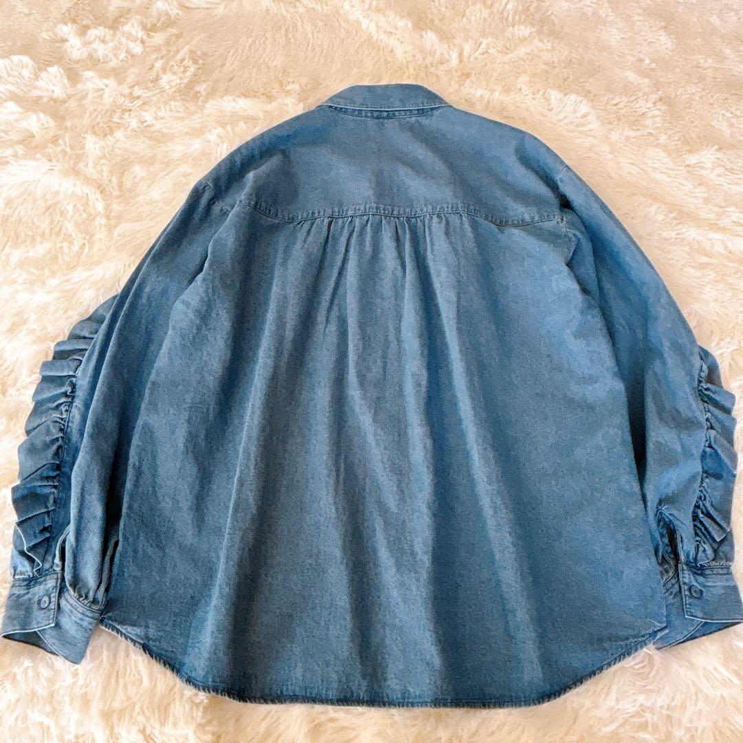 【新品】SOMETHING フリルスリーブデニムブラウス　インディゴブル