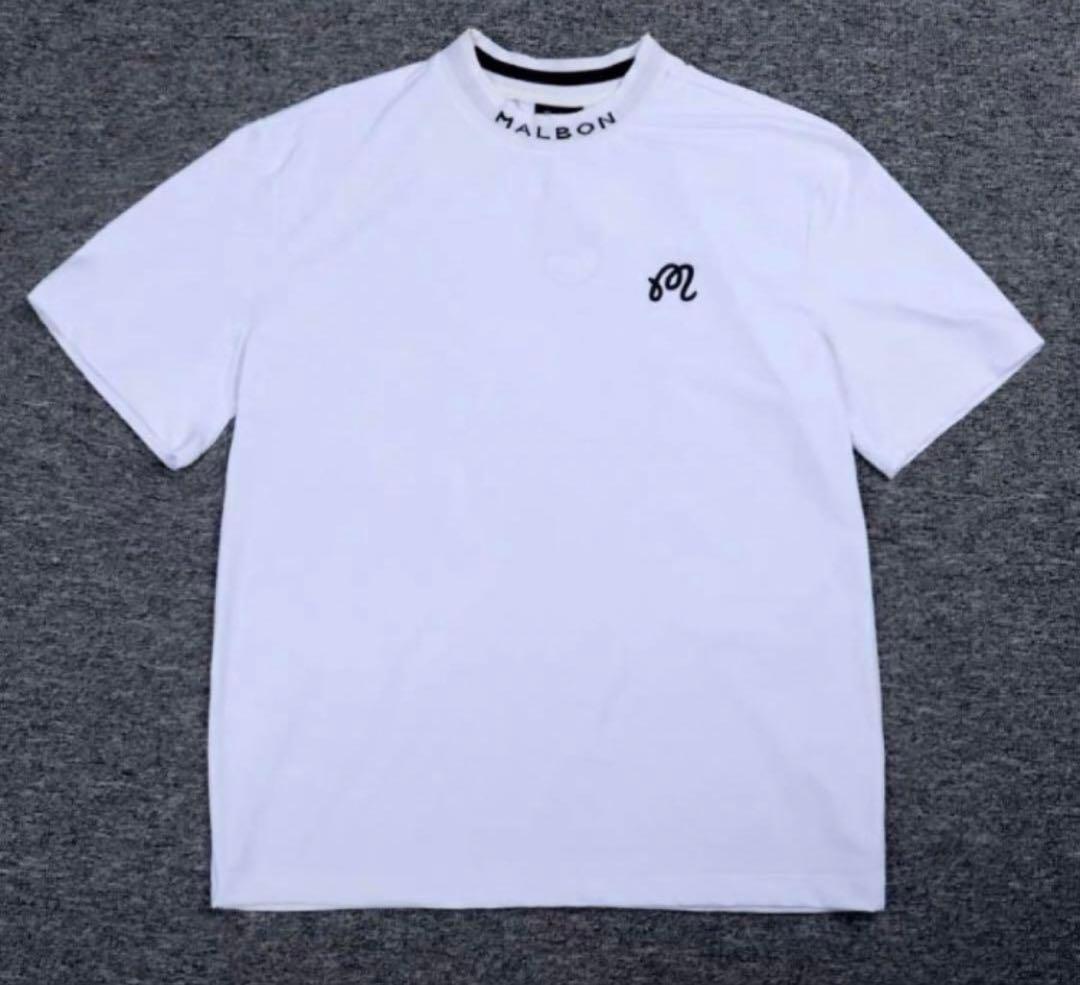 白　S マルボンゴルフ MALBON GOLF 　半袖　モックネック