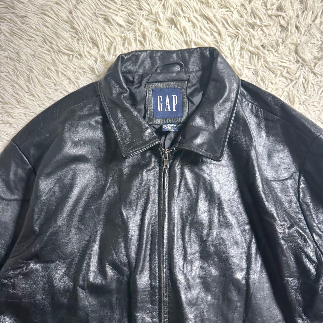90s OLD GAP 本革 レザージャケット XL 中綿 キルティング 黒