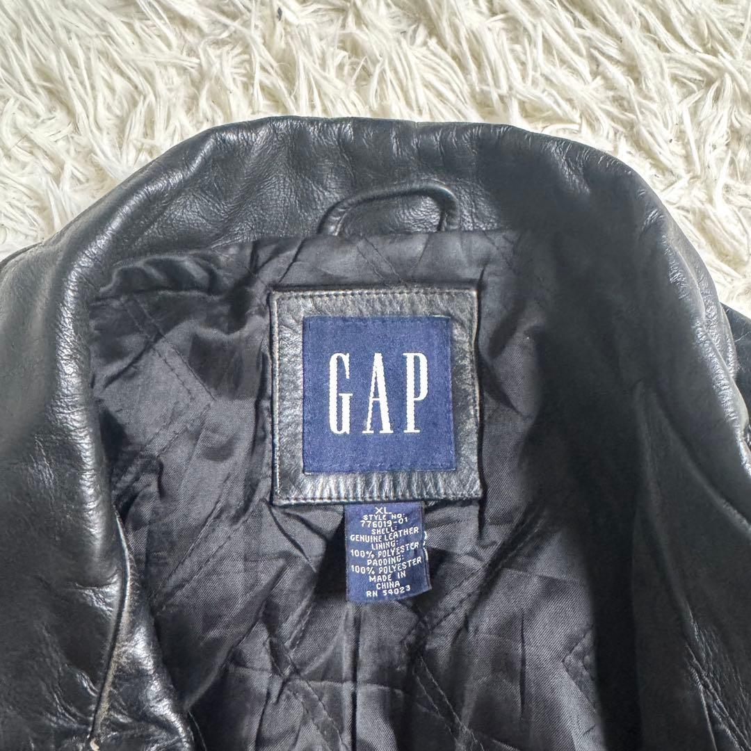 90s OLD GAP 本革 レザージャケット XL 中綿 キルティング 黒
