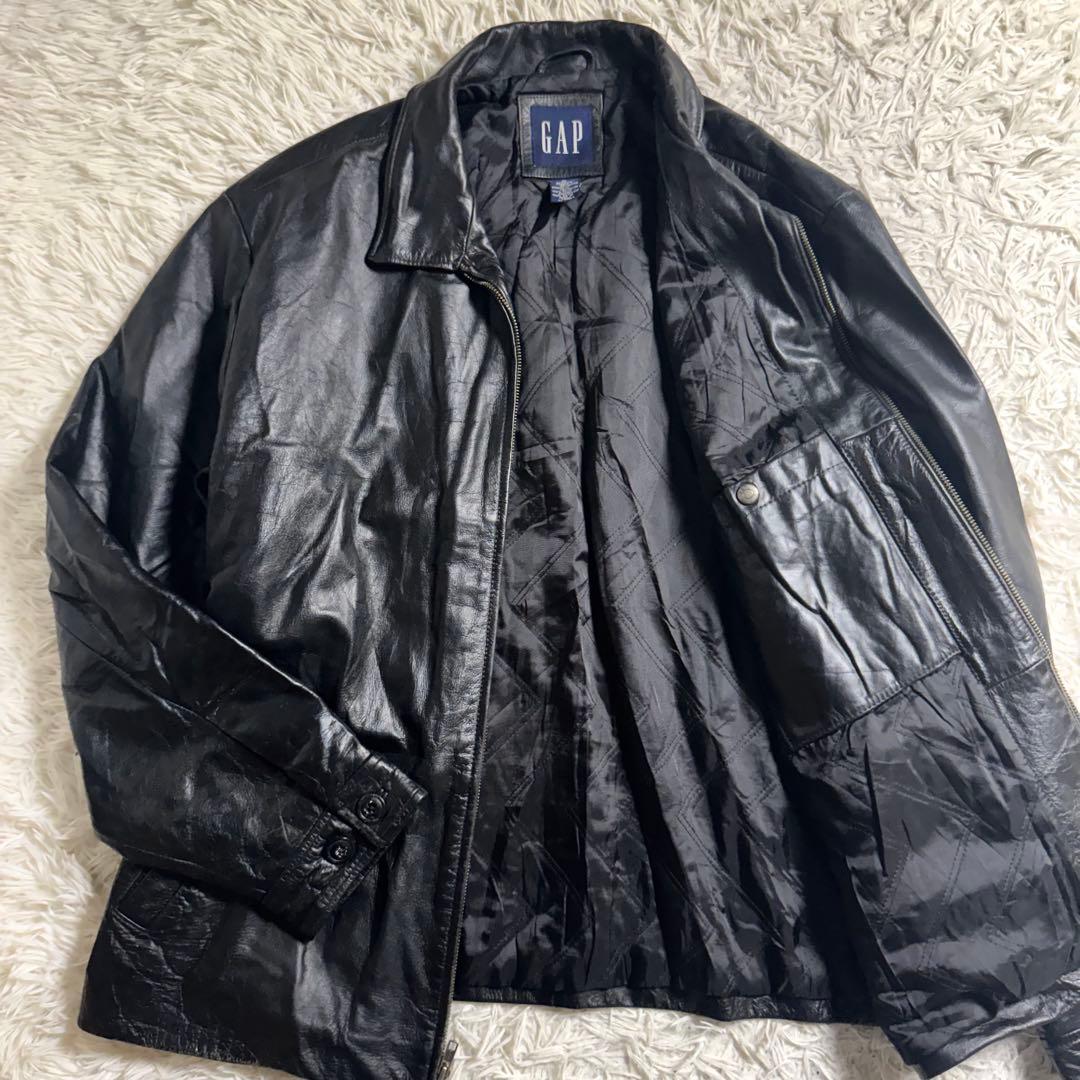 90s OLD GAP 本革 レザージャケット XL 中綿 キルティング 黒
