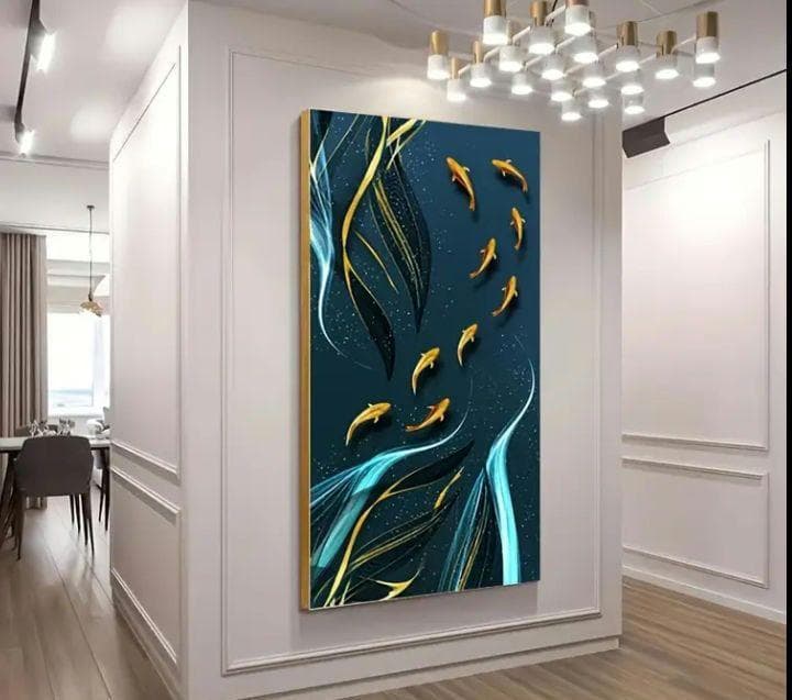 ロ*キ様 「黒と金の泳ぐ魚」 抽象画キャンバスアートフレーム無し120x60cm