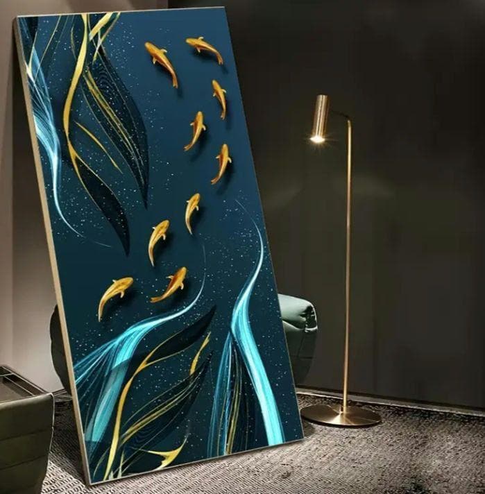 ロ*キ様 「黒と金の泳ぐ魚」 抽象画キャンバスアートフレーム無し120x60cm