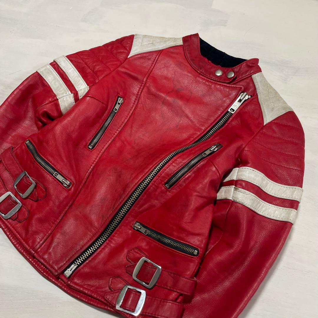ビンテージ　ECHTES LEDER ダブルライダース　レッド　赤