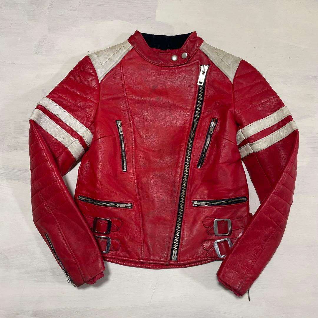 ビンテージ　ECHTES LEDER ダブルライダース　レッド　赤