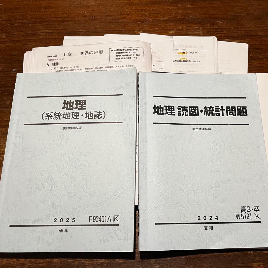 駿台 通期地理、読図・統計問題 テキスト、授業プリント
