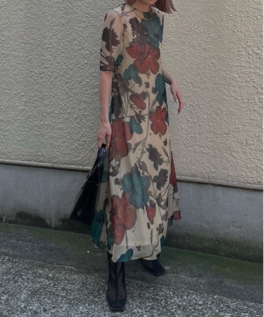 ワンピース Ameri SCAN FLOWER CHIFFON DRESS M