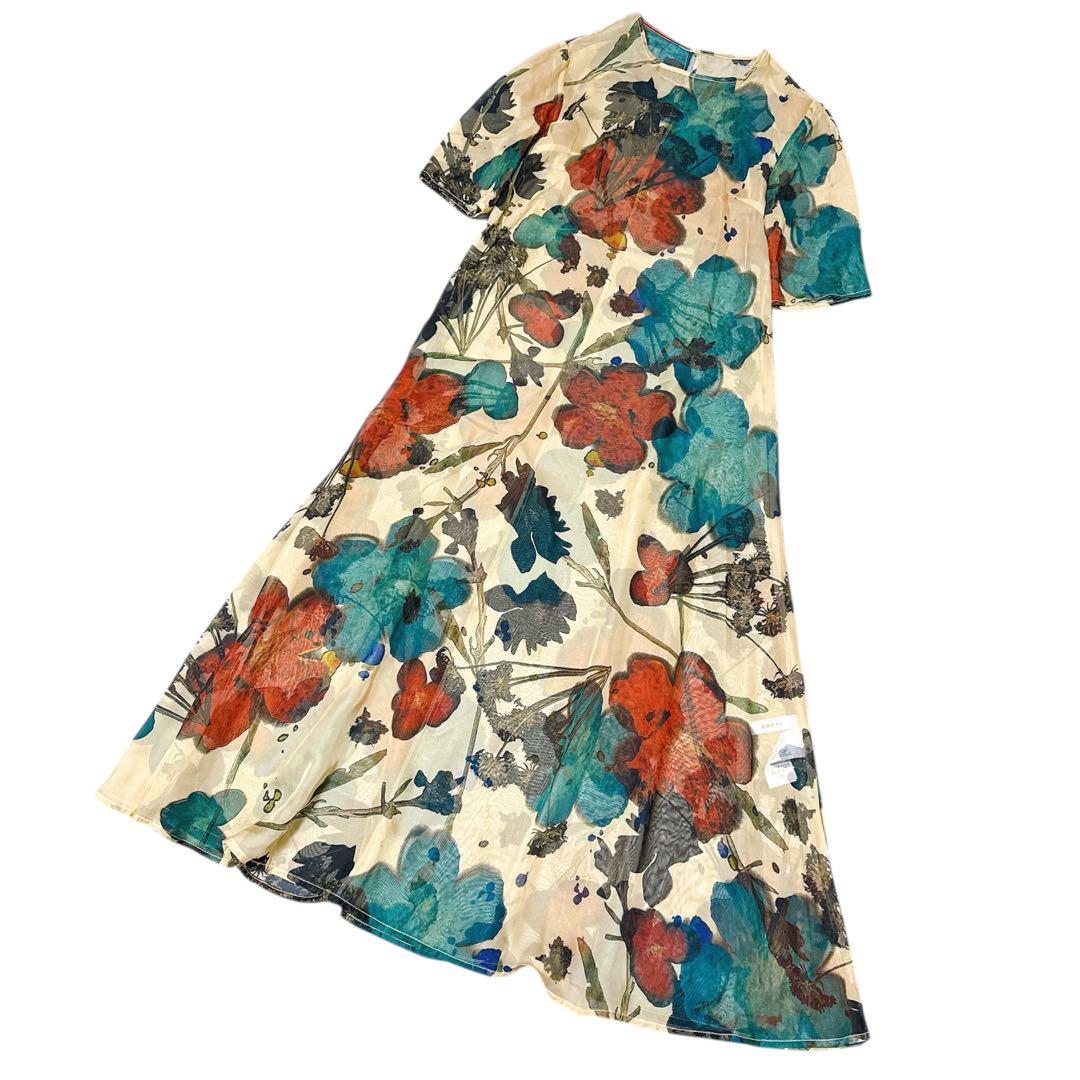 ワンピース Ameri SCAN FLOWER CHIFFON DRESS M