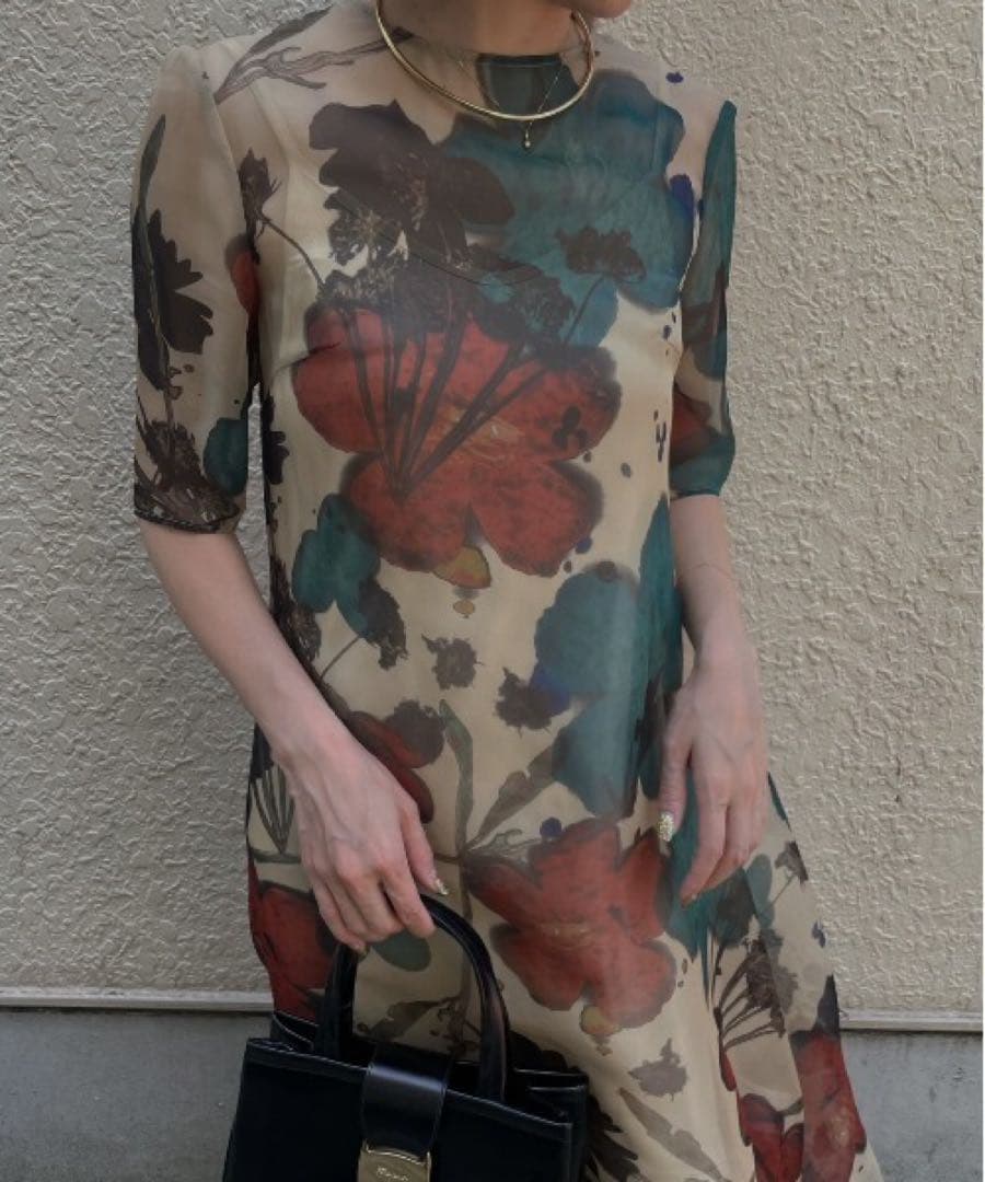 ワンピース Ameri SCAN FLOWER CHIFFON DRESS M