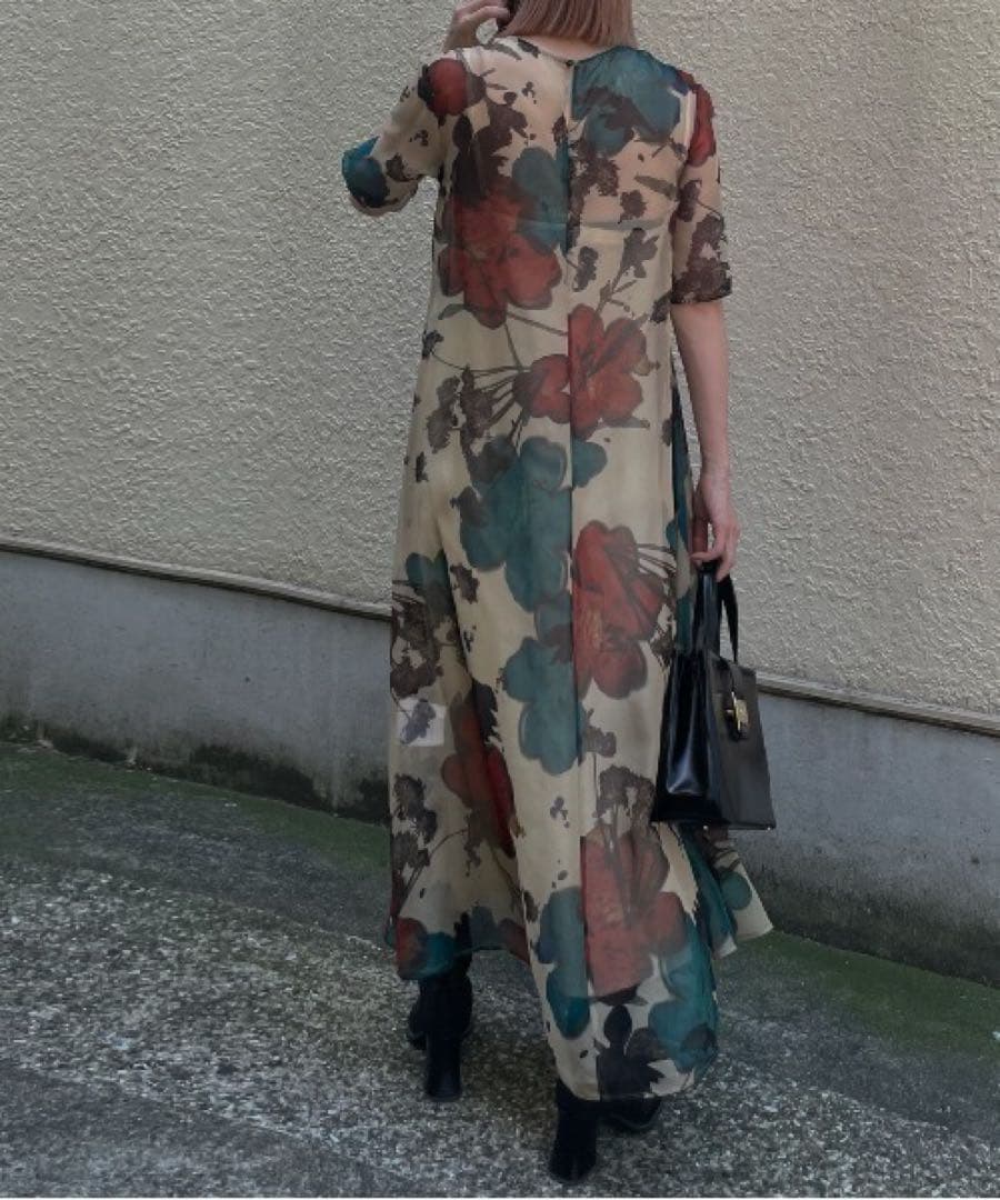 ワンピース Ameri SCAN FLOWER CHIFFON DRESS M
