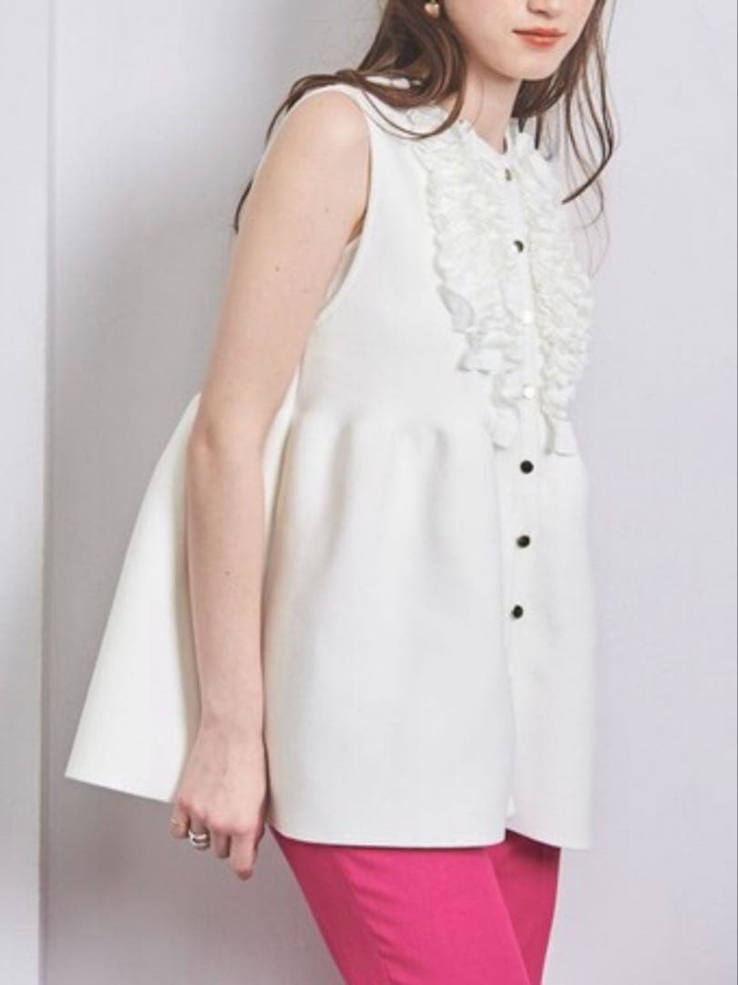 UNITED ARROWS /P ミニフリル ニットベスト オフホワイト/ 新品