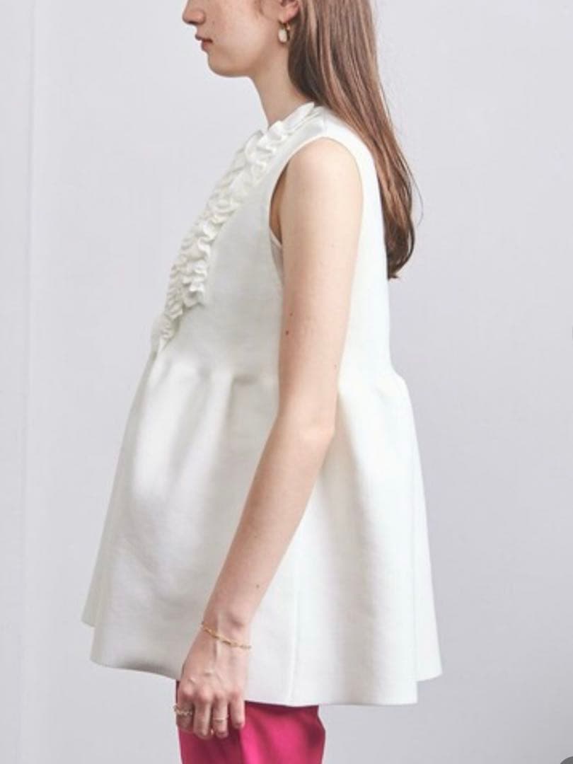 UNITED ARROWS /P ミニフリル ニットベスト オフホワイト/ 新品