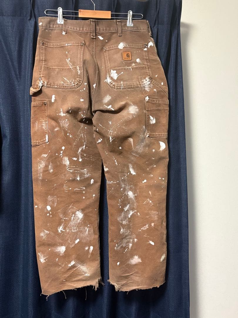 Carhartt ダブルニー ブラウン ダメージ加工 ペンキ加工
