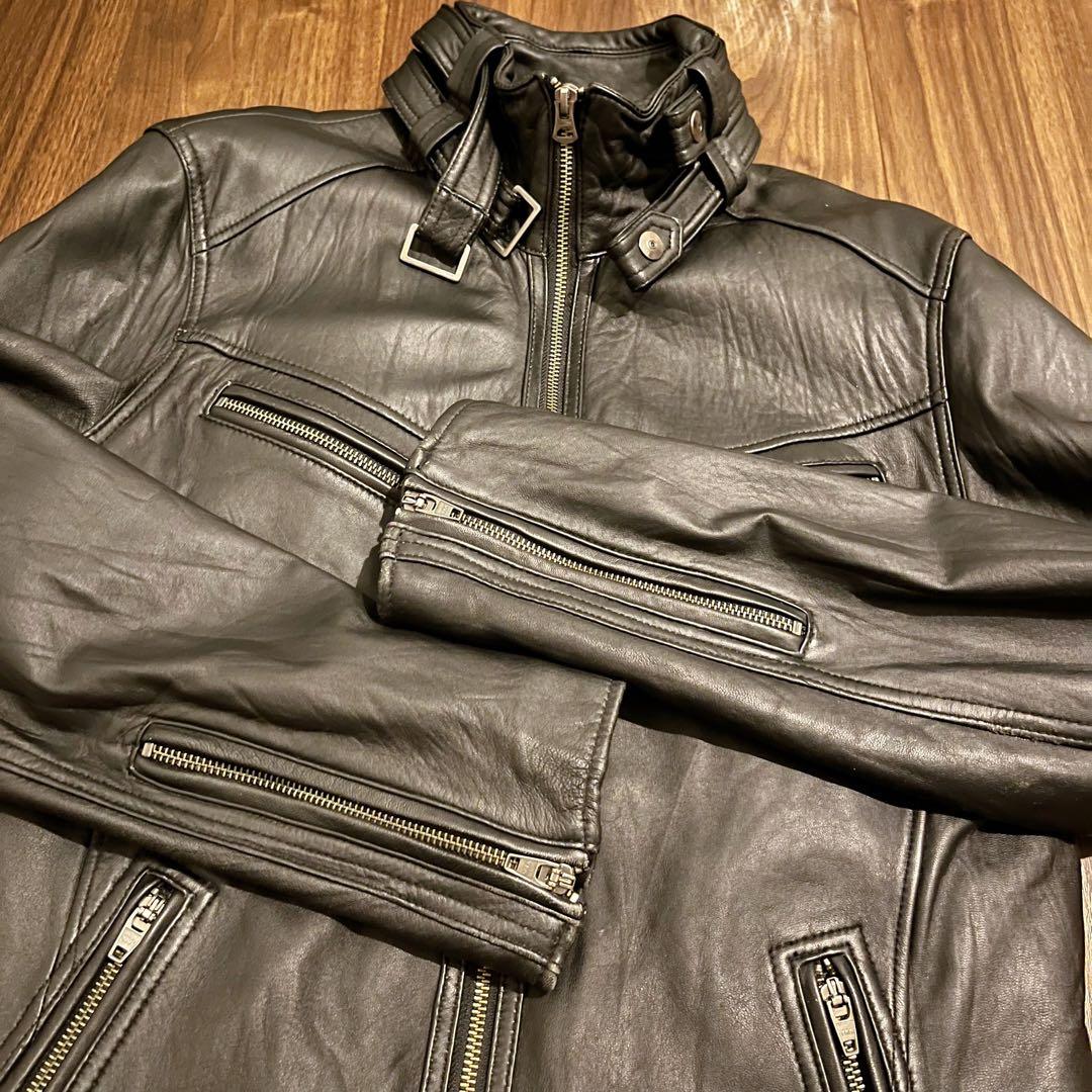 ジャックローズJACK ROSE羊革 ブラック ラムレザー ライダース 5 黒