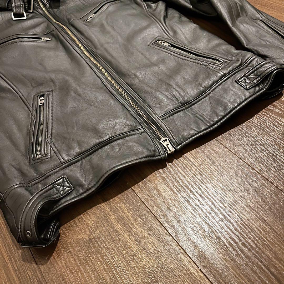 ジャックローズJACK ROSE羊革 ブラック ラムレザー ライダース 5 黒
