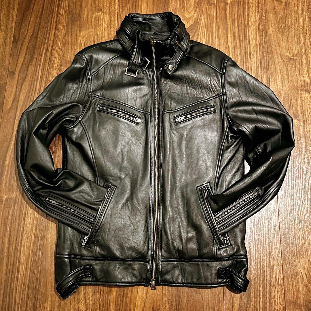 ジャックローズJACK ROSE羊革 ブラック ラムレザー ライダース 5 黒