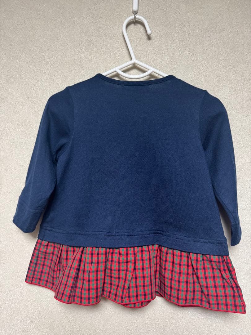 ファミリア 赤チェック フリル トップス 80