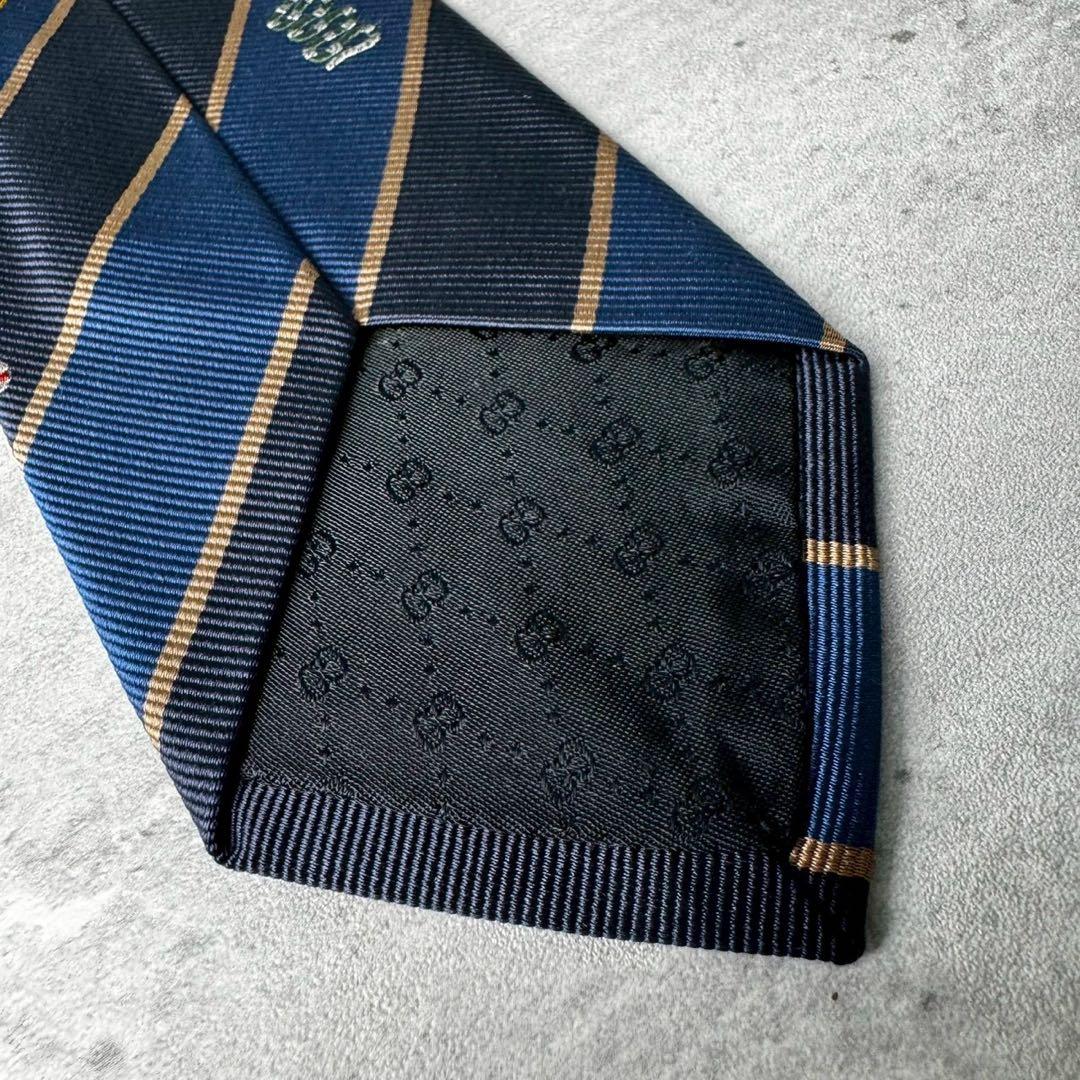 美品 GUCCI ジャガード マーモント BEE 蛇 ストライプ ネクタイ 紺青