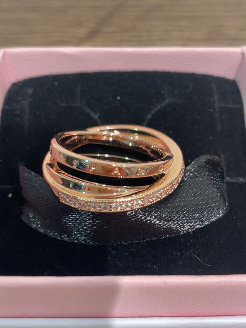 美品Pandora クロスオーバー パヴェ トリプル バンド リング 14k