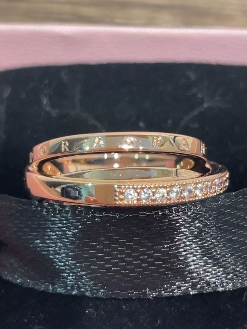 美品Pandora クロスオーバー パヴェ トリプル バンド リング 14k