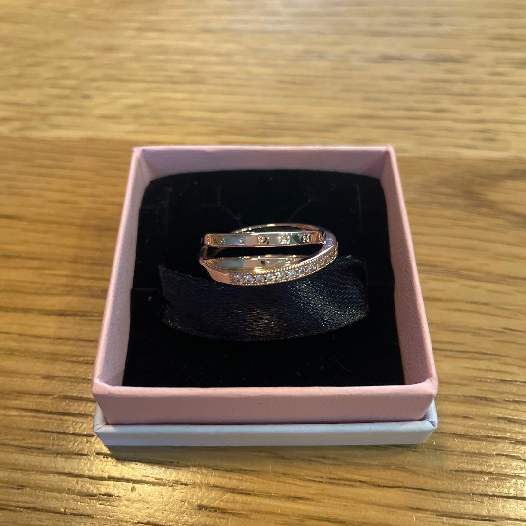 美品Pandora クロスオーバー パヴェ トリプル バンド リング 14k