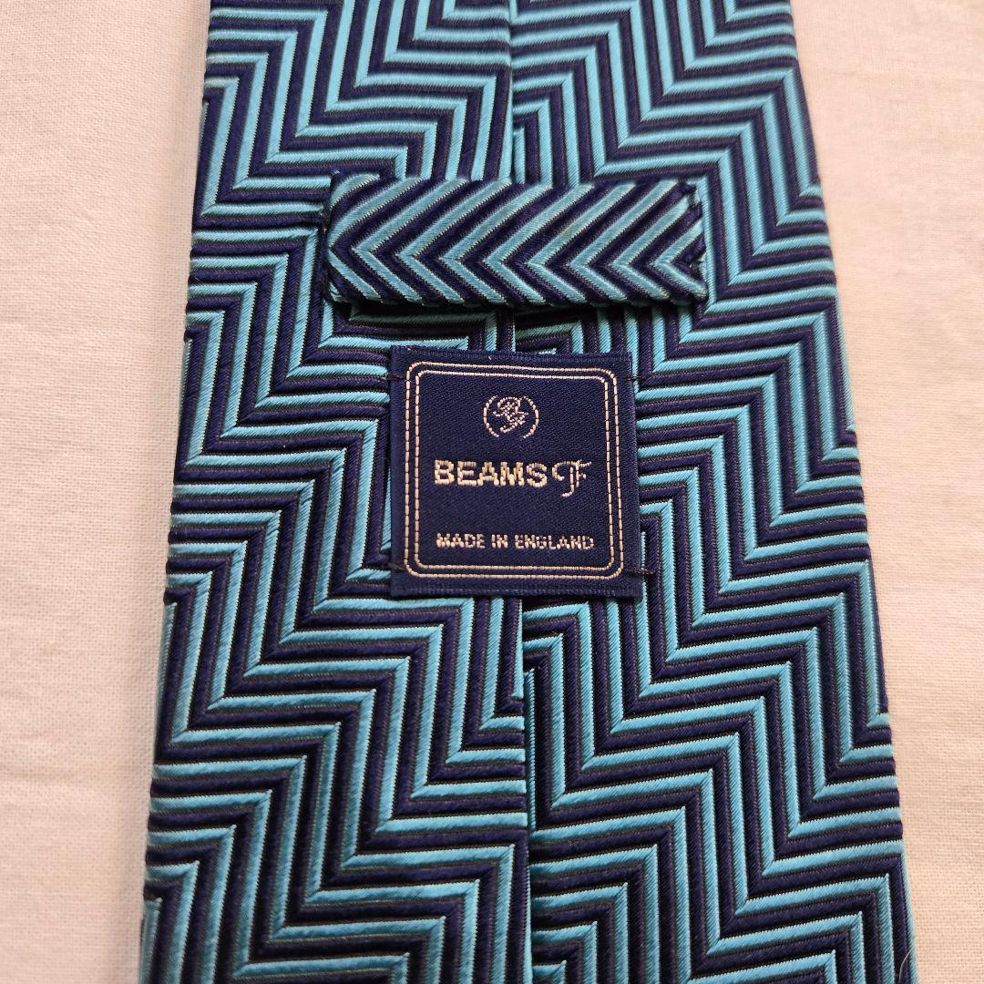 美品 BEAMS F シルク ブルー 無地 ネクタイ シャドー ストライプ