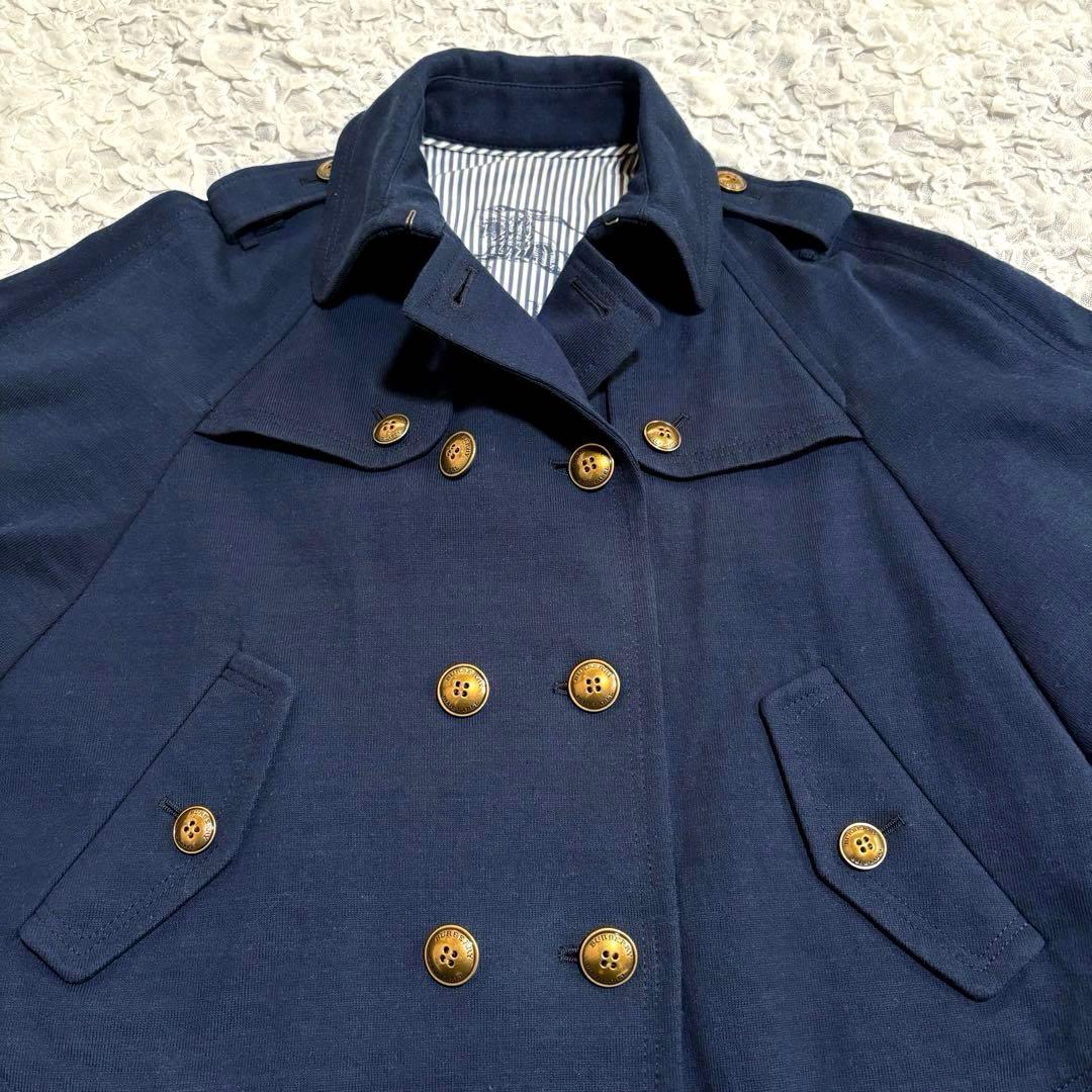 美品 BURBERRY ポンチョ ケープ コート ロゴ 金ボタン ネイビー 38