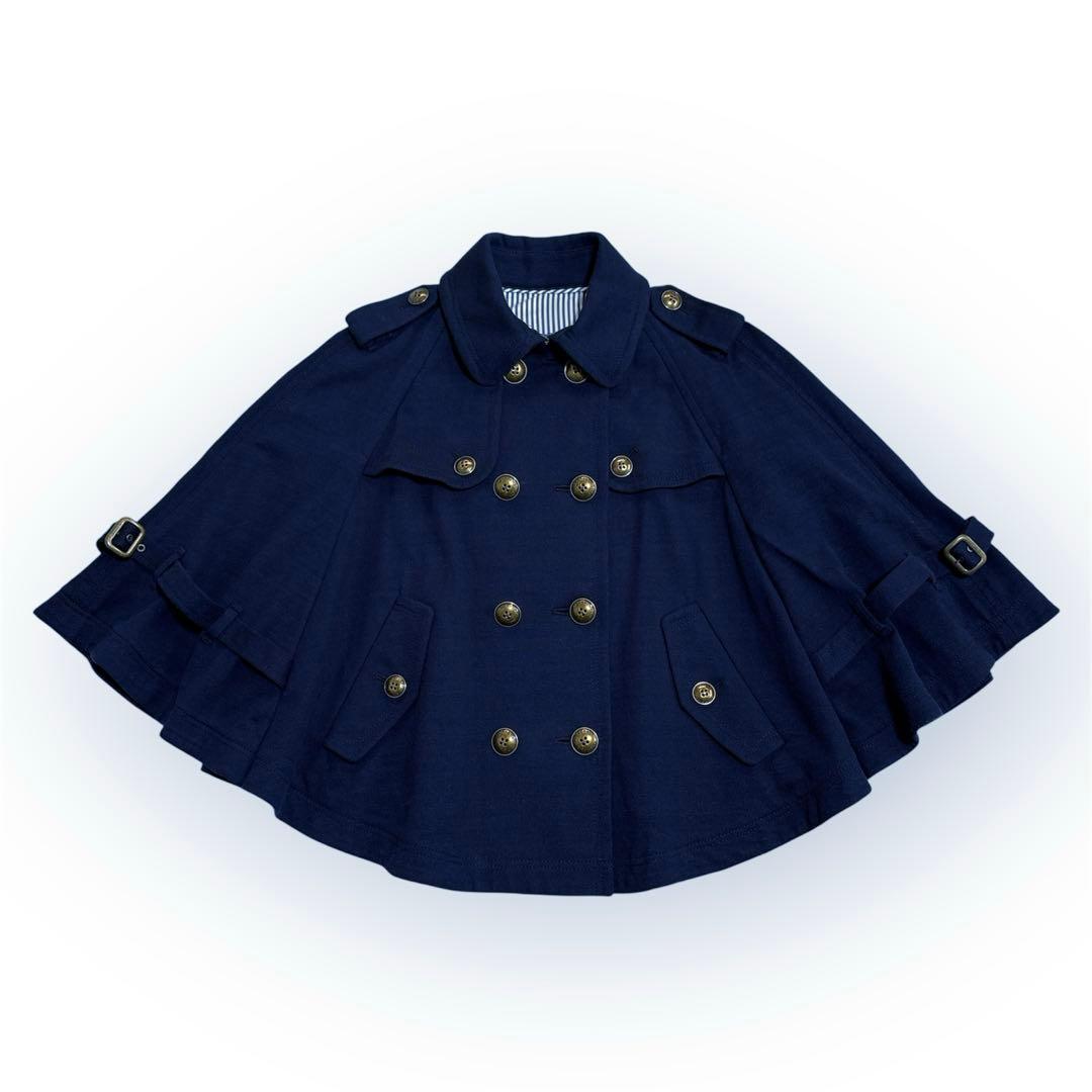 美品 BURBERRY ポンチョ ケープ コート ロゴ 金ボタン ネイビー 38