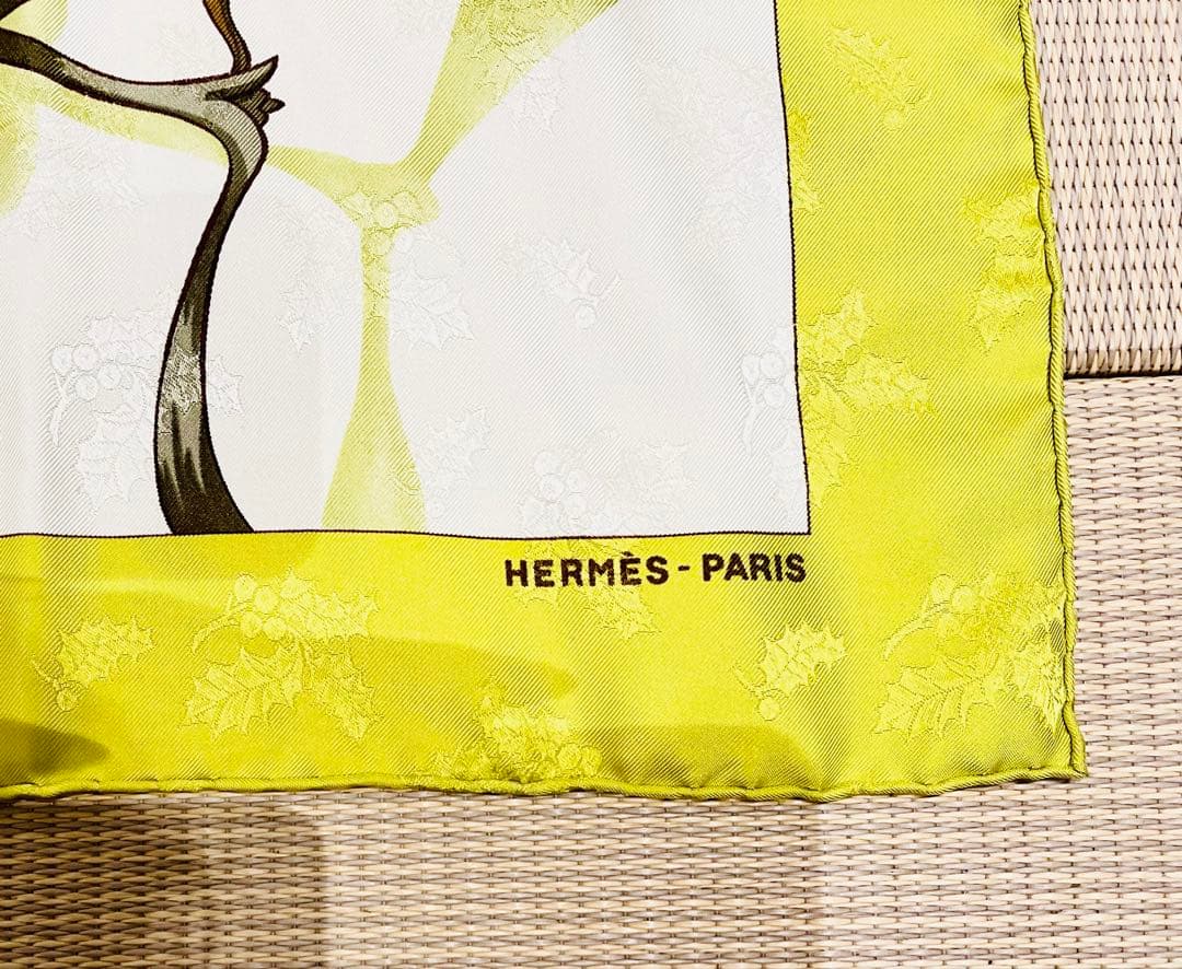 【美品】エルメス　スカーフ　カレ90　クリスマス　ヒイラギ　HERMES