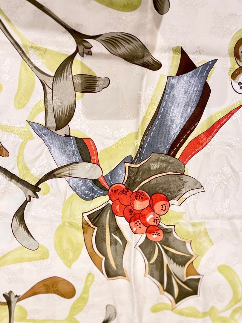 【美品】エルメス　スカーフ　カレ90　クリスマス　ヒイラギ　HERMES