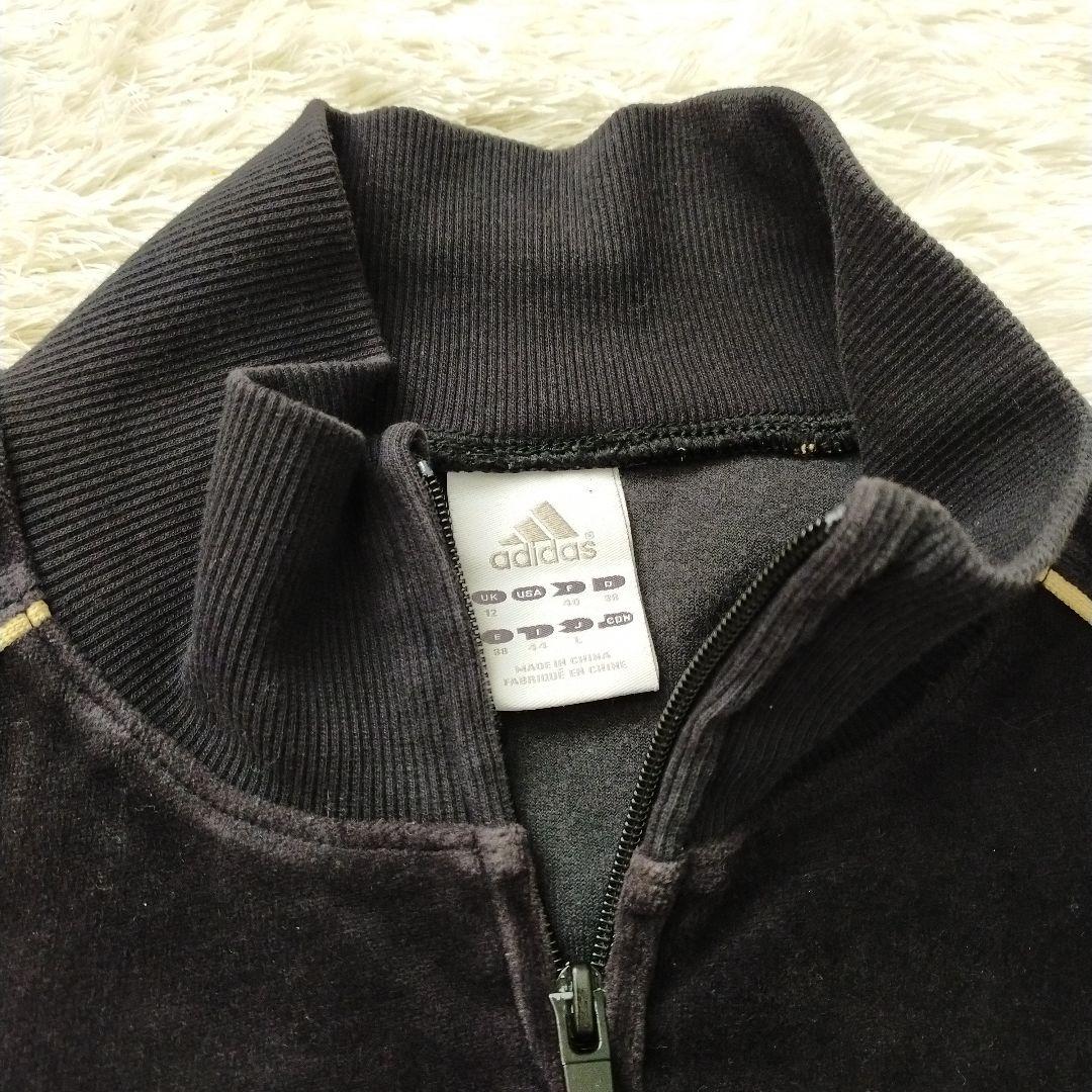 Y2K adidas ベロア トラックジャケット ブラック L　平成ロゴ