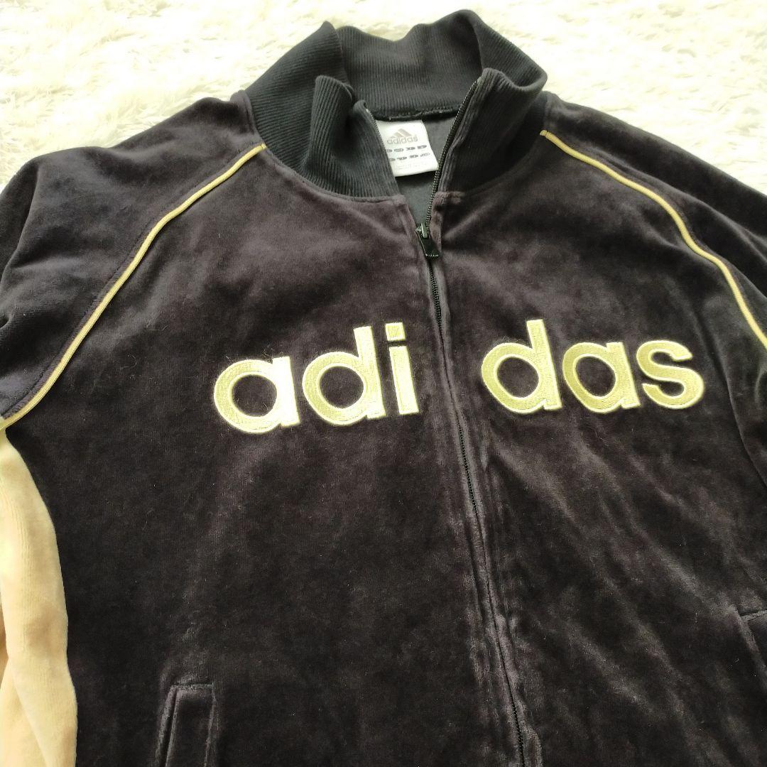 Y2K adidas ベロア トラックジャケット ブラック L　平成ロゴ