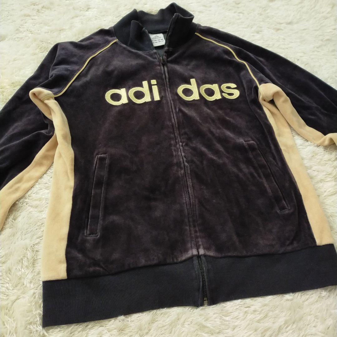 Y2K adidas ベロア トラックジャケット ブラック L　平成ロゴ