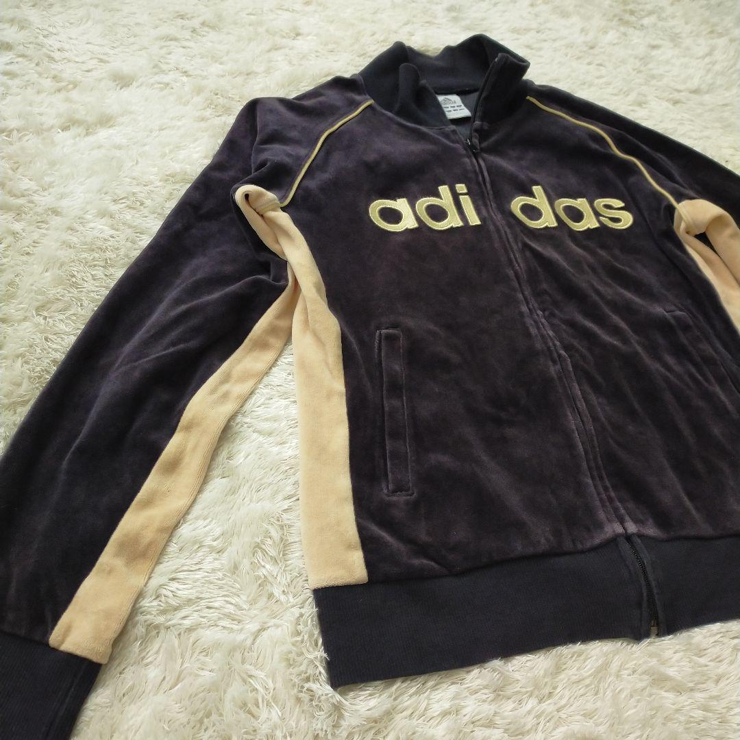 Y2K adidas ベロア トラックジャケット ブラック L　平成ロゴ