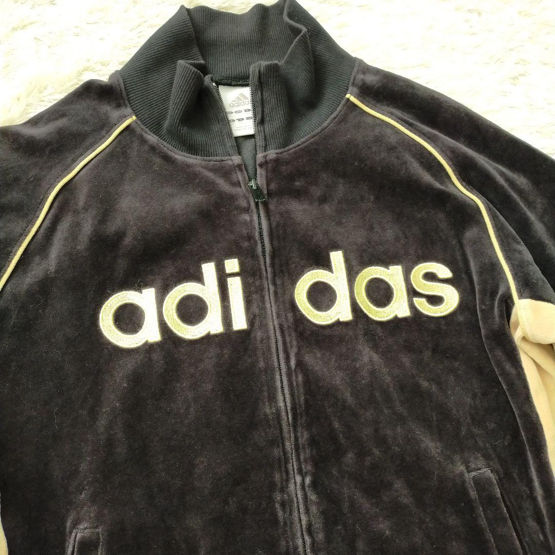 Y2K adidas ベロア トラックジャケット ブラック L　平成ロゴ