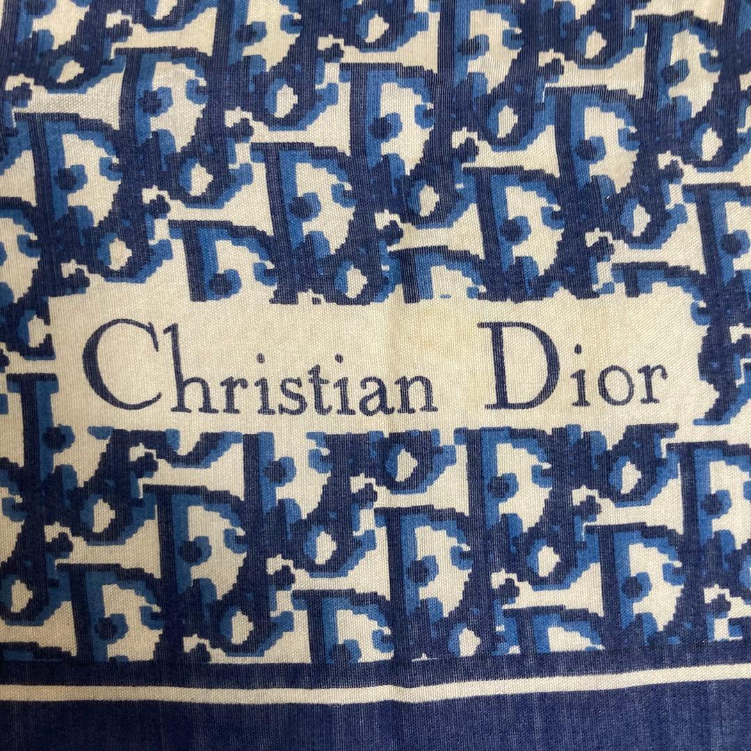 ChristianDior ディオール　スカーフ　オブリーク　ネイビー　シミあり