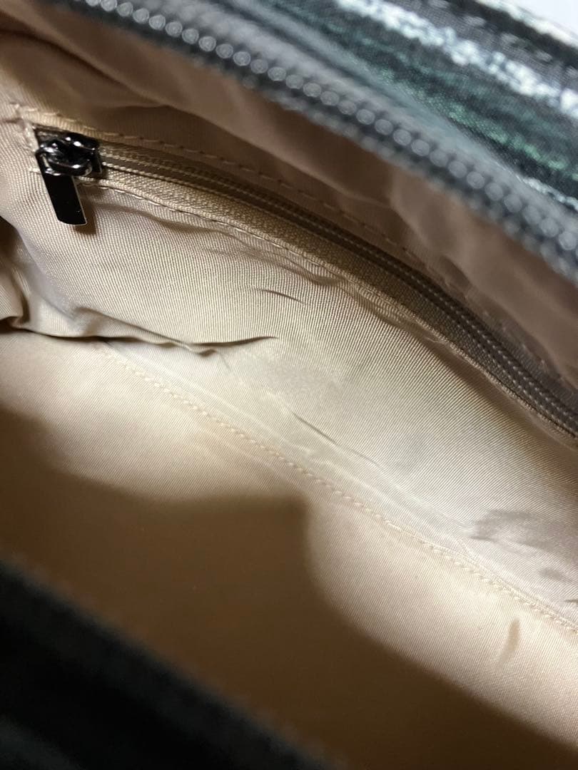 新品未使用 ✨深緑×白ストライプ柄利休バッグ