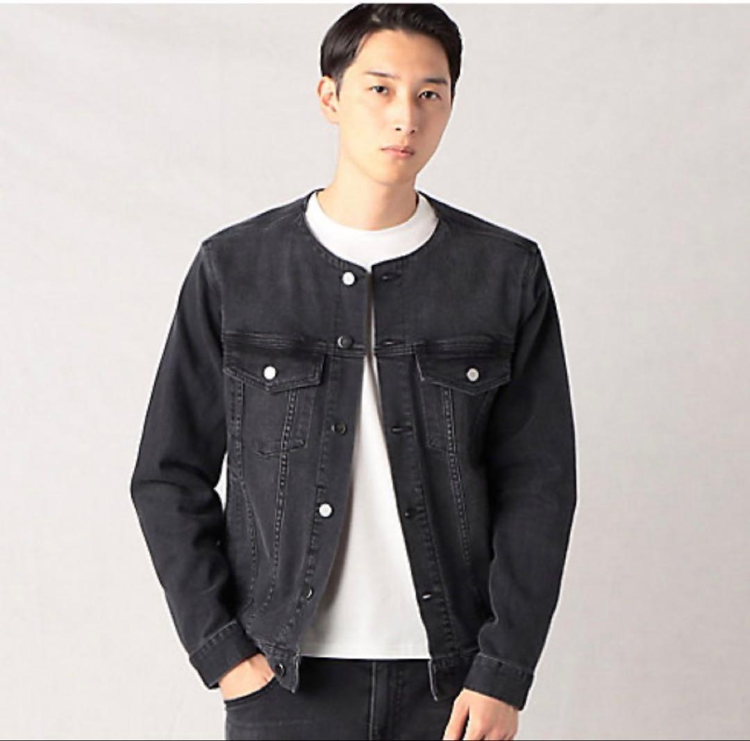 未使用4.2万COMME CA MEN コムサメンノーカラーデニムジャケットL黒