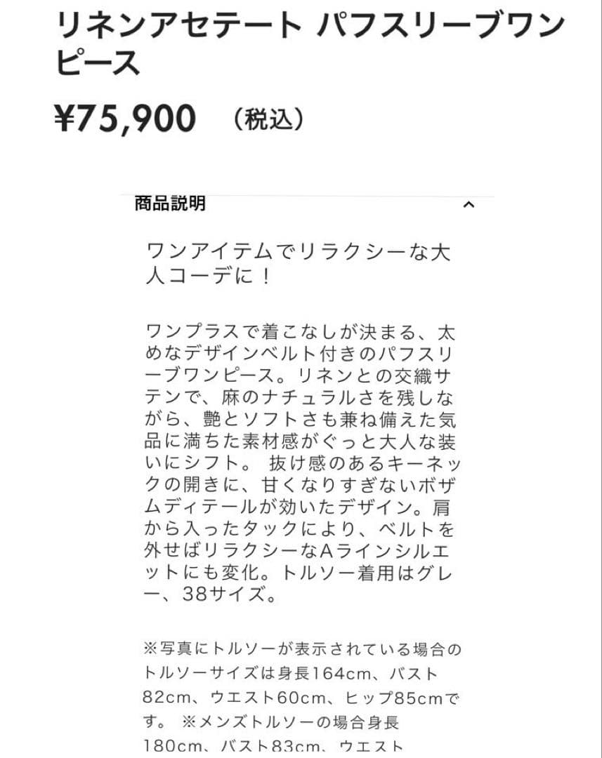 ebure リネンアセテート パフスリーブワンピース　 グレー　38