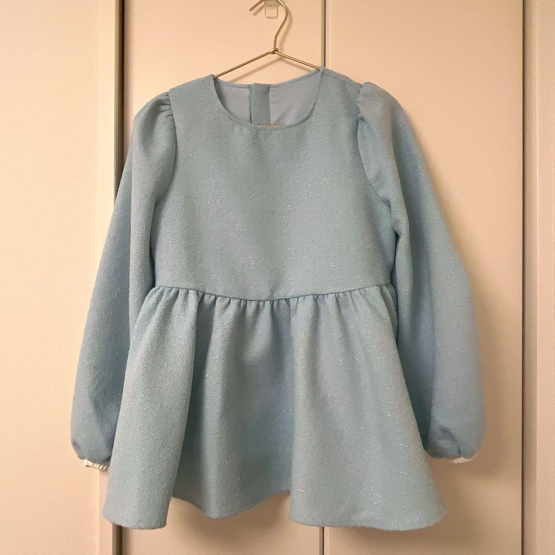 fitmore フィットモア　バックパールツイードトップス　ブルー