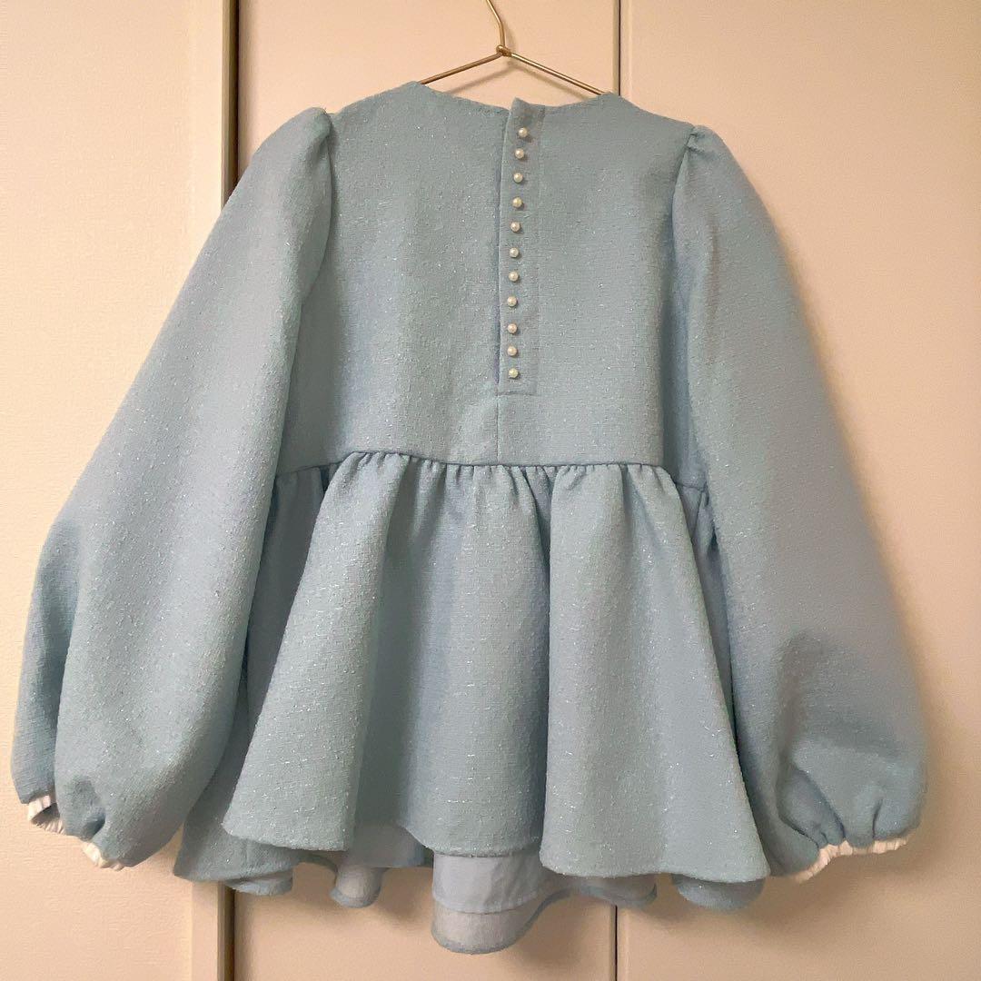 fitmore フィットモア　バックパールツイードトップス　ブルー