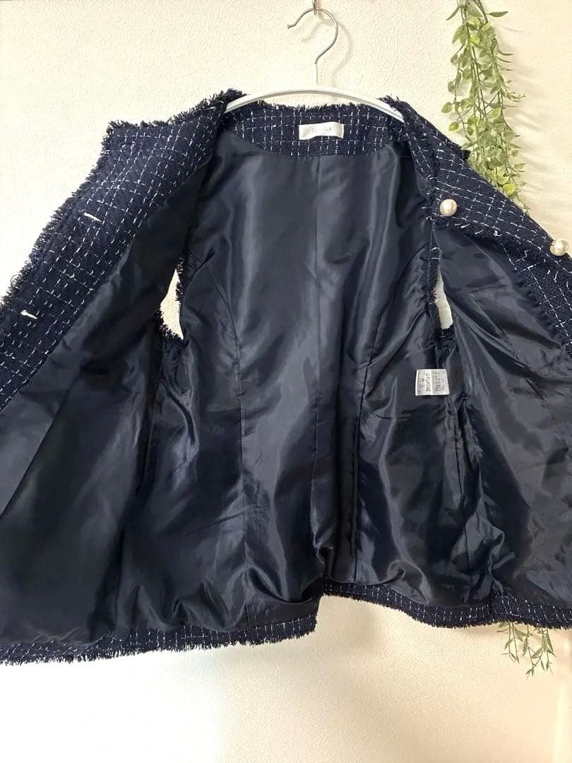 Feroux ラメツイード　ジレ　ベスト　ネイビー