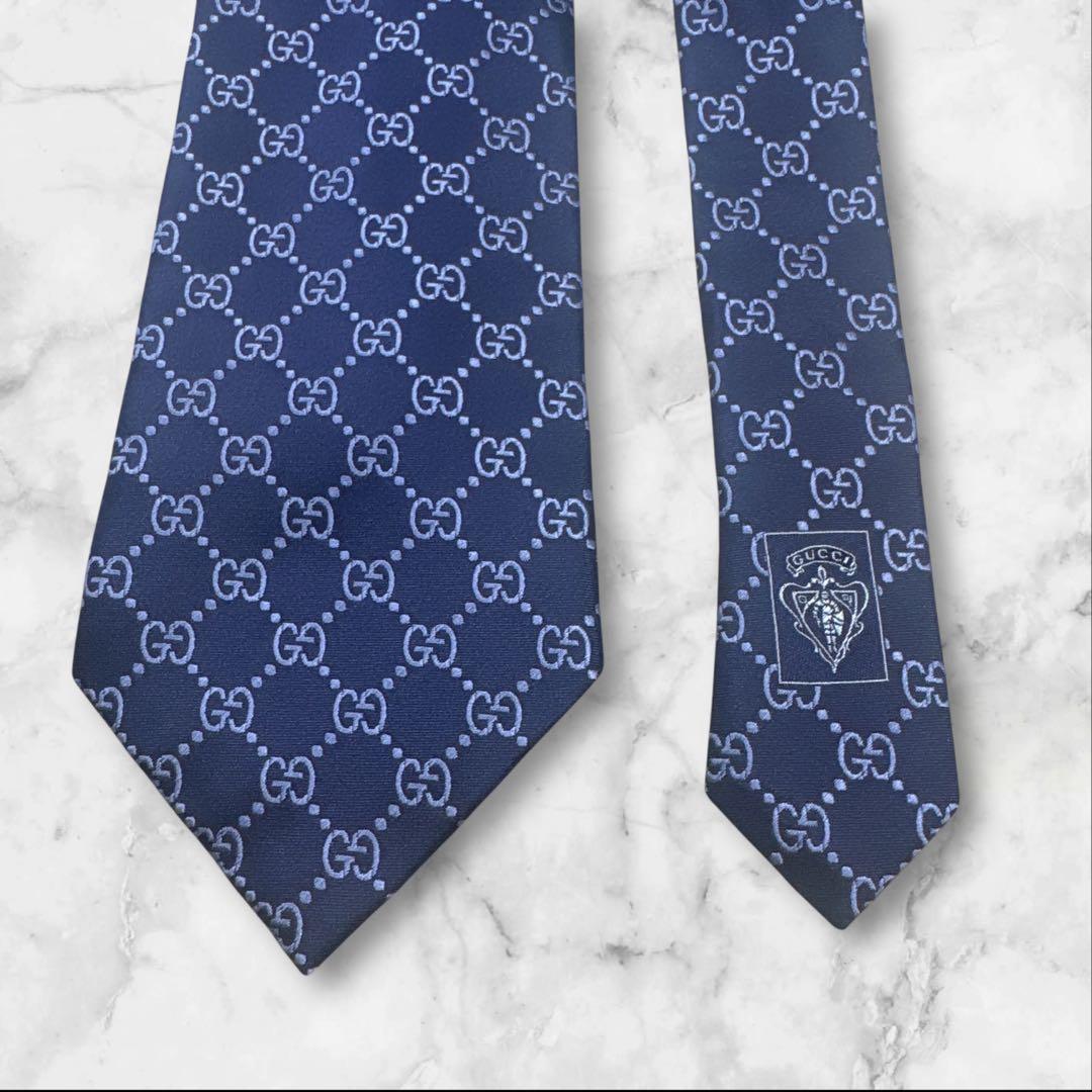 【未使用に近い】GUCCI ネクタイ　ggマーモント　gg柄　ネイビー