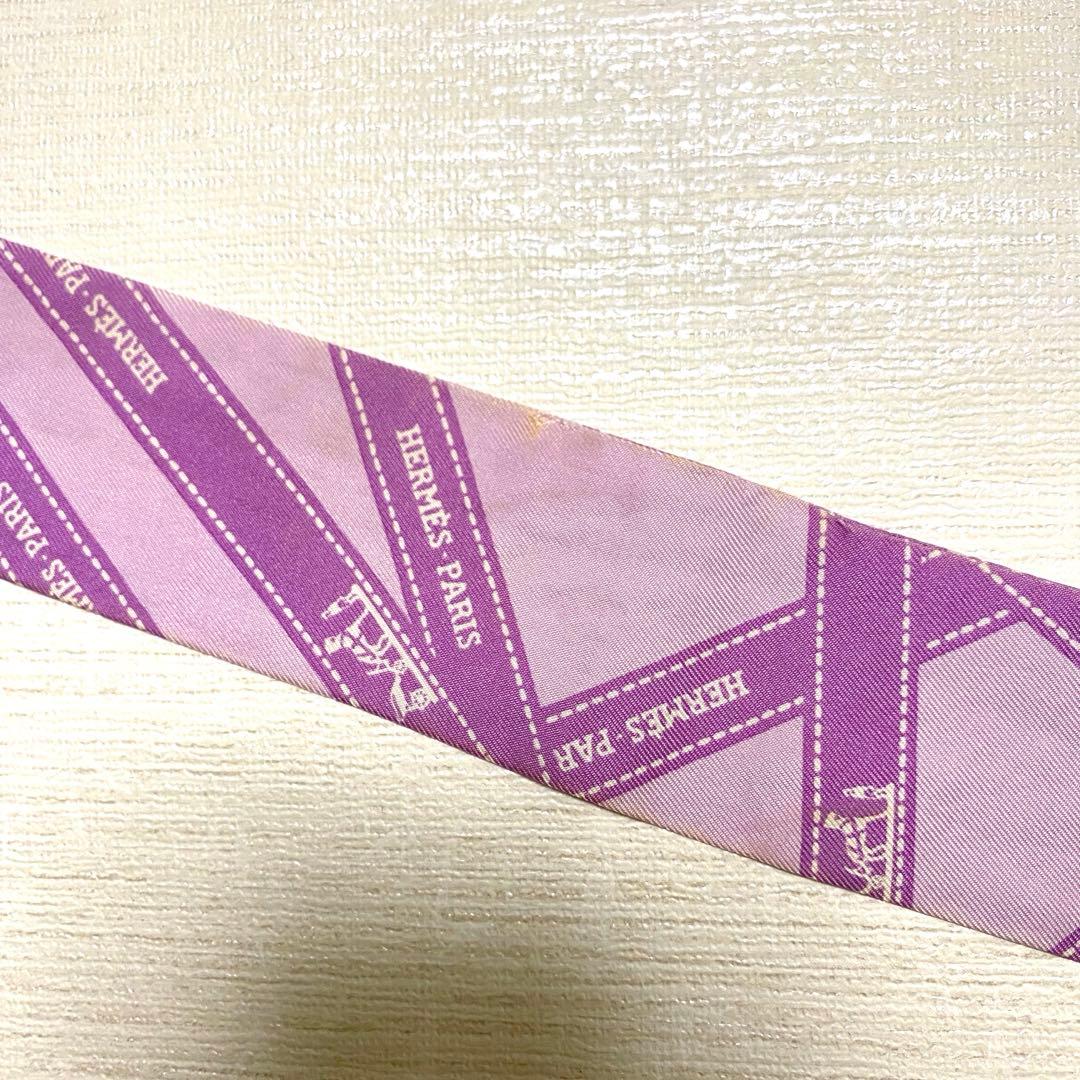 HERMES ツイリー　ボルデュック柄　リボン柄　パープル　希少